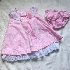 🌸 Bonnie baby 3-6 mon pink & white dress w/ bloomers